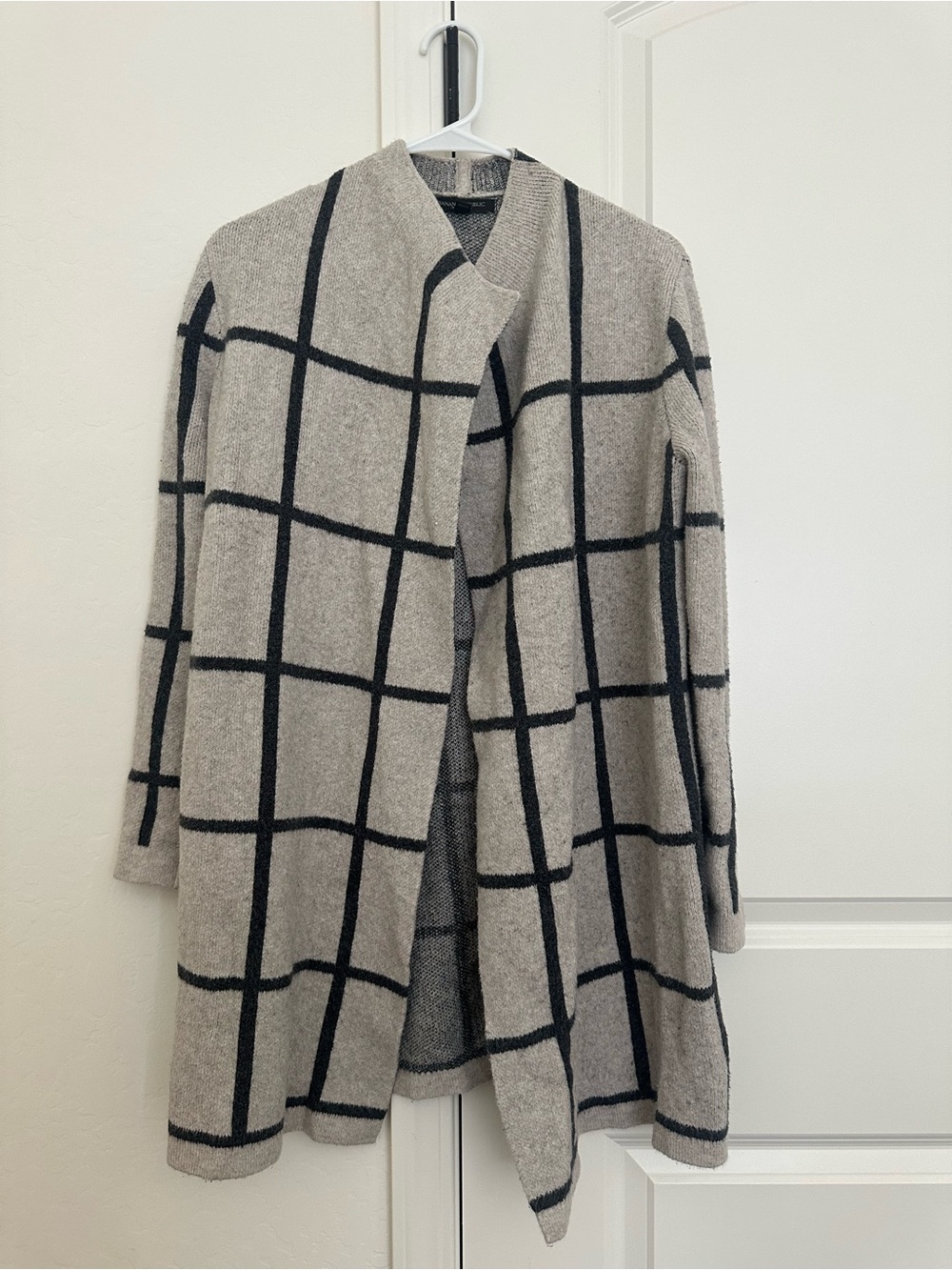 Banana Republic Gray and Black Windowpane Open-Front Cardigan